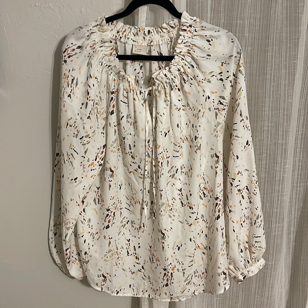 A New Day White Floral Blouse Work Shirt Long Sleeve XXL